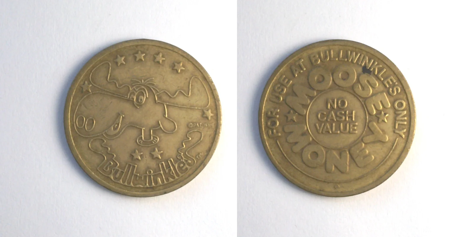 Bullwinkle's Entertainment BW102B Bullwinkle's Moose Money Token (BW102B) token — front and reverse
