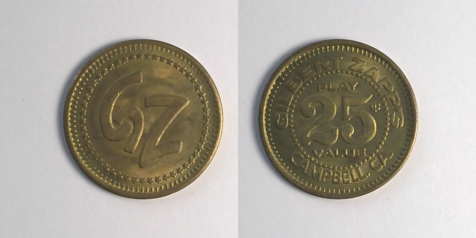 Zapp's Games, Bar & Grill ZAP102B Gilbert Zapp's Token (ZAP102B) token — front and reverse