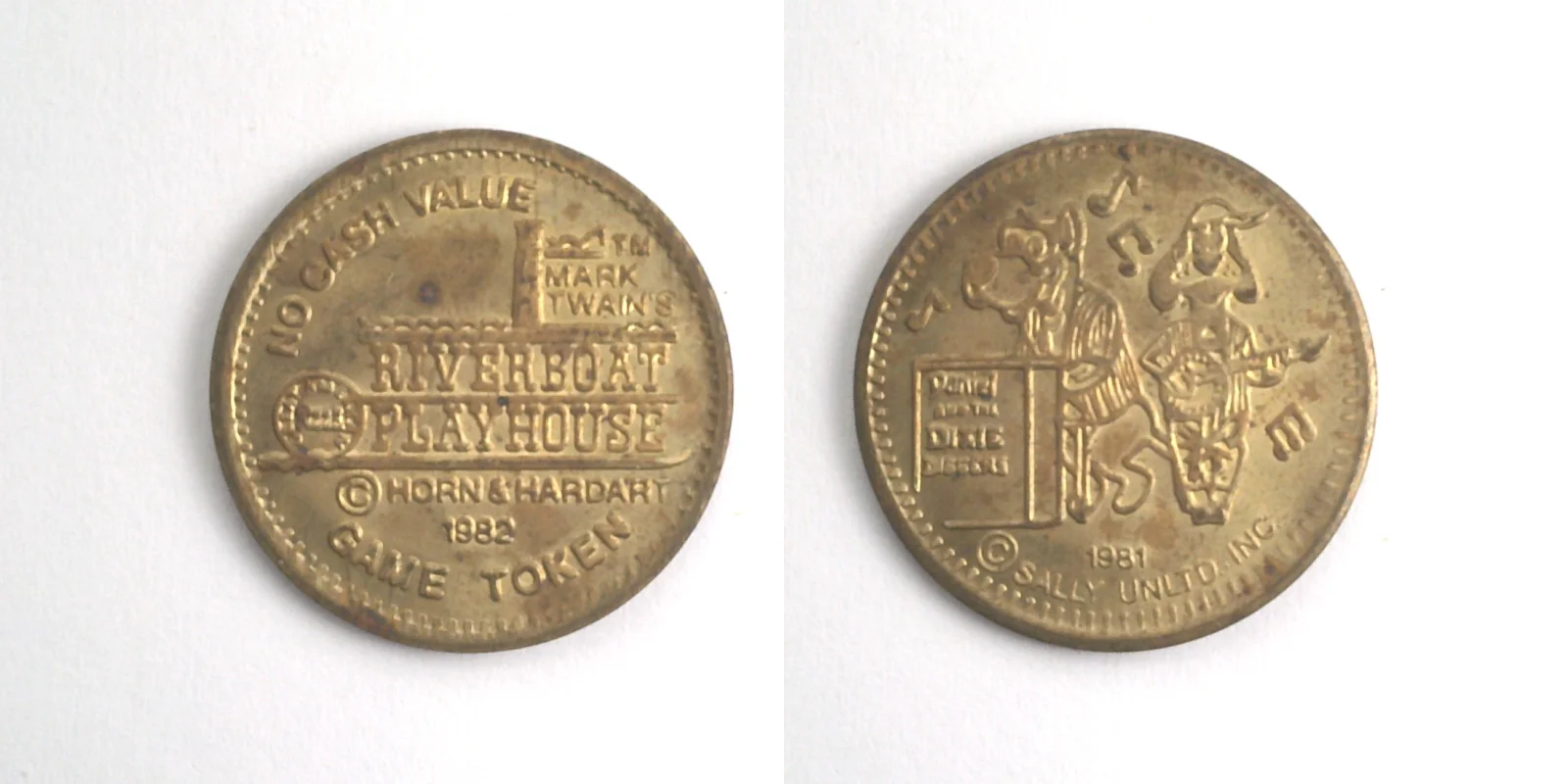 Mark Twain's Riverboat Playhouse MT103B Mark Twain's Riverboat Playhouse Token (MT103B) token — front and reverse