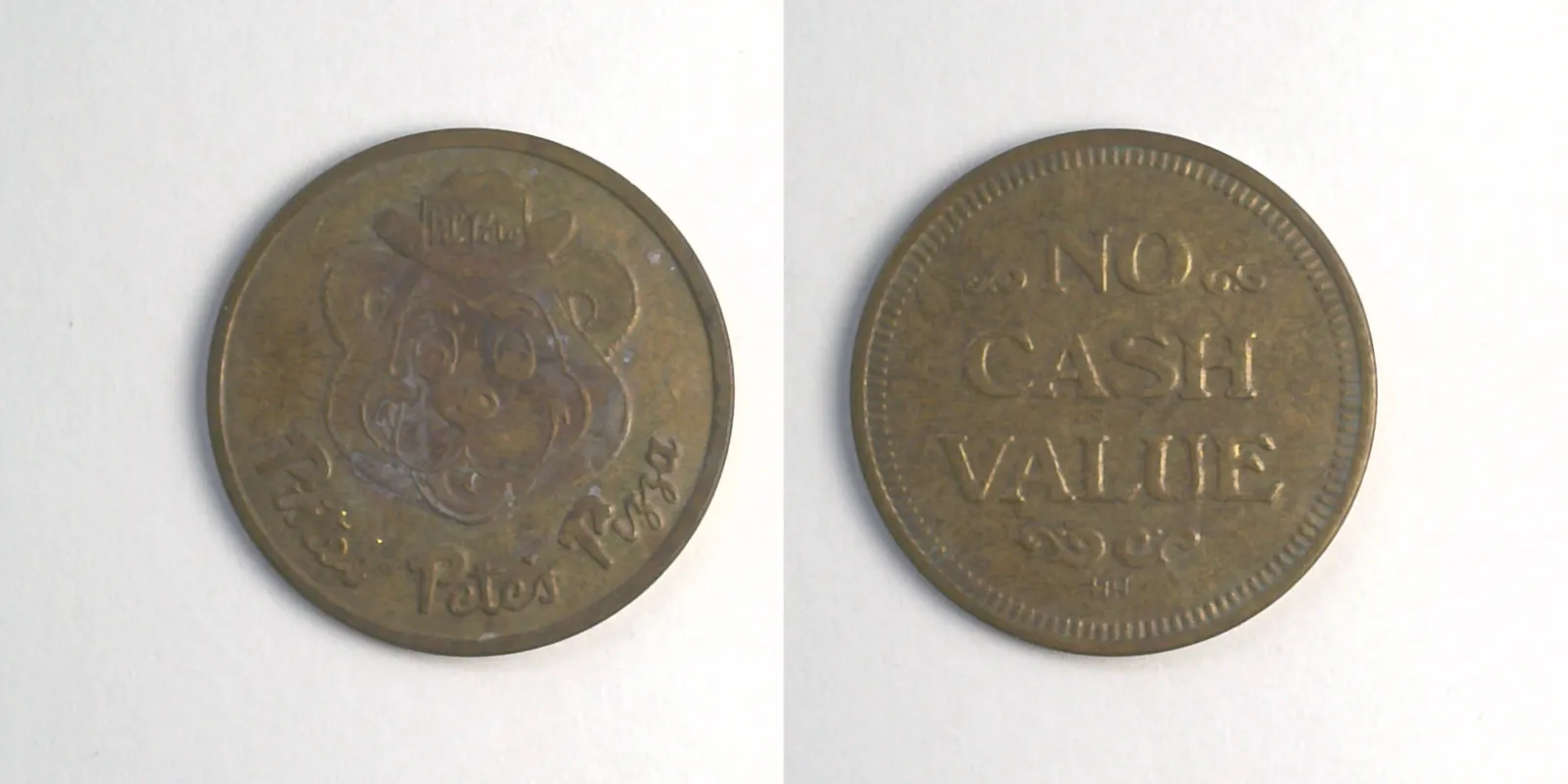 Pistol Pete's Pizza PP104B Pistol Pete's Pizza Token (PP104B) token — front and reverse
