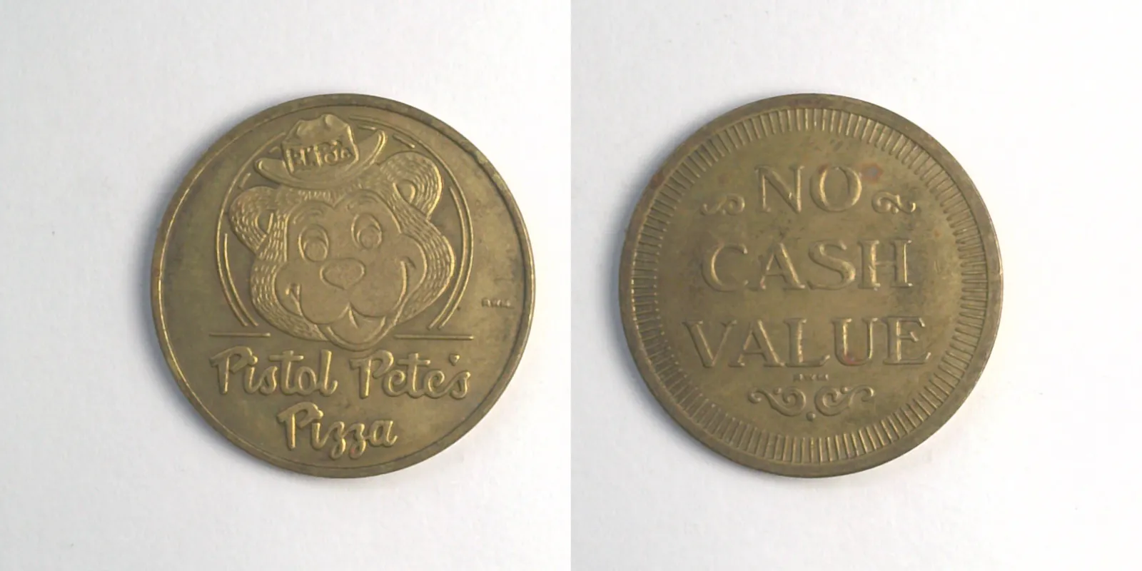 Pistol Pete's Pizza PP201B Pistol Pete's Pizza Token (PP201B) token — front and reverse