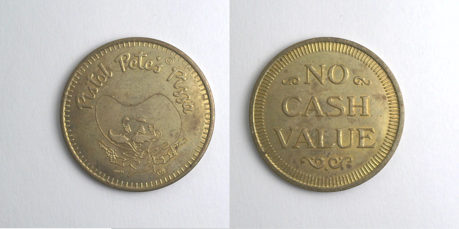 Pistol Pete's Pizza PP301B Pistol Pete's Pizza Token (PP301B) token — front and reverse