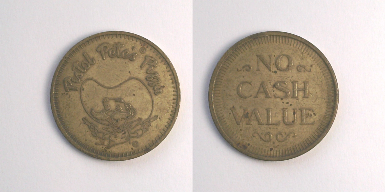 Pistol Pete's Pizza PP303B Pistol Pete's Pizza Token (PP303B) token — front and reverse