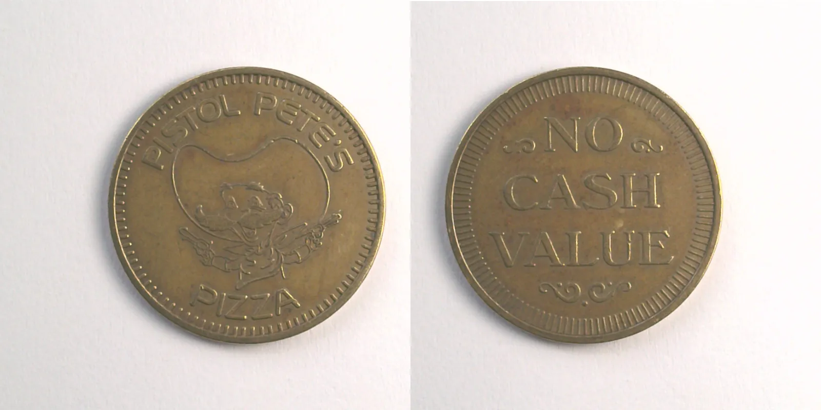 Pistol Pete's Pizza PP403B Pistol Pete's Pizza Token (PP403B) token — front and reverse