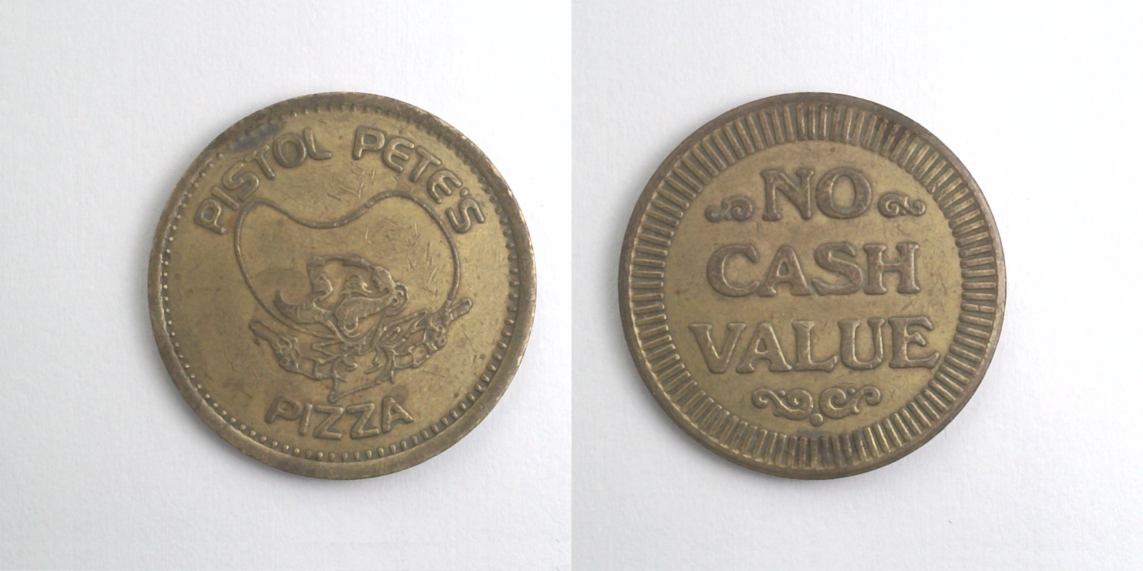 Pistol Pete's Pizza PP404B Pistol Pete's Pizza Token (PP404B) token — front and reverse