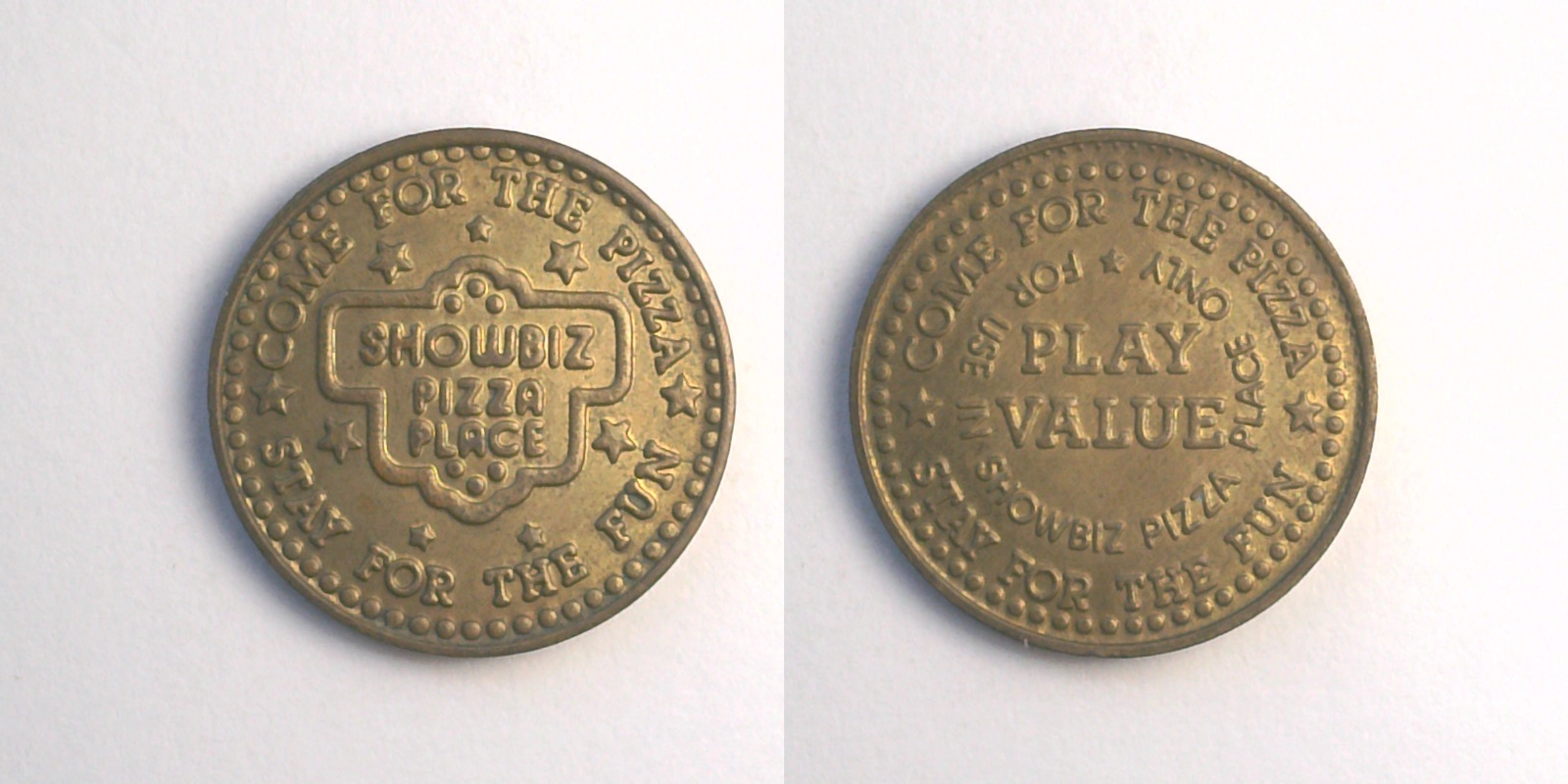 ShowBiz Pizza S20B Showbiz Pizza Place Token (S20B) token — front and reverse