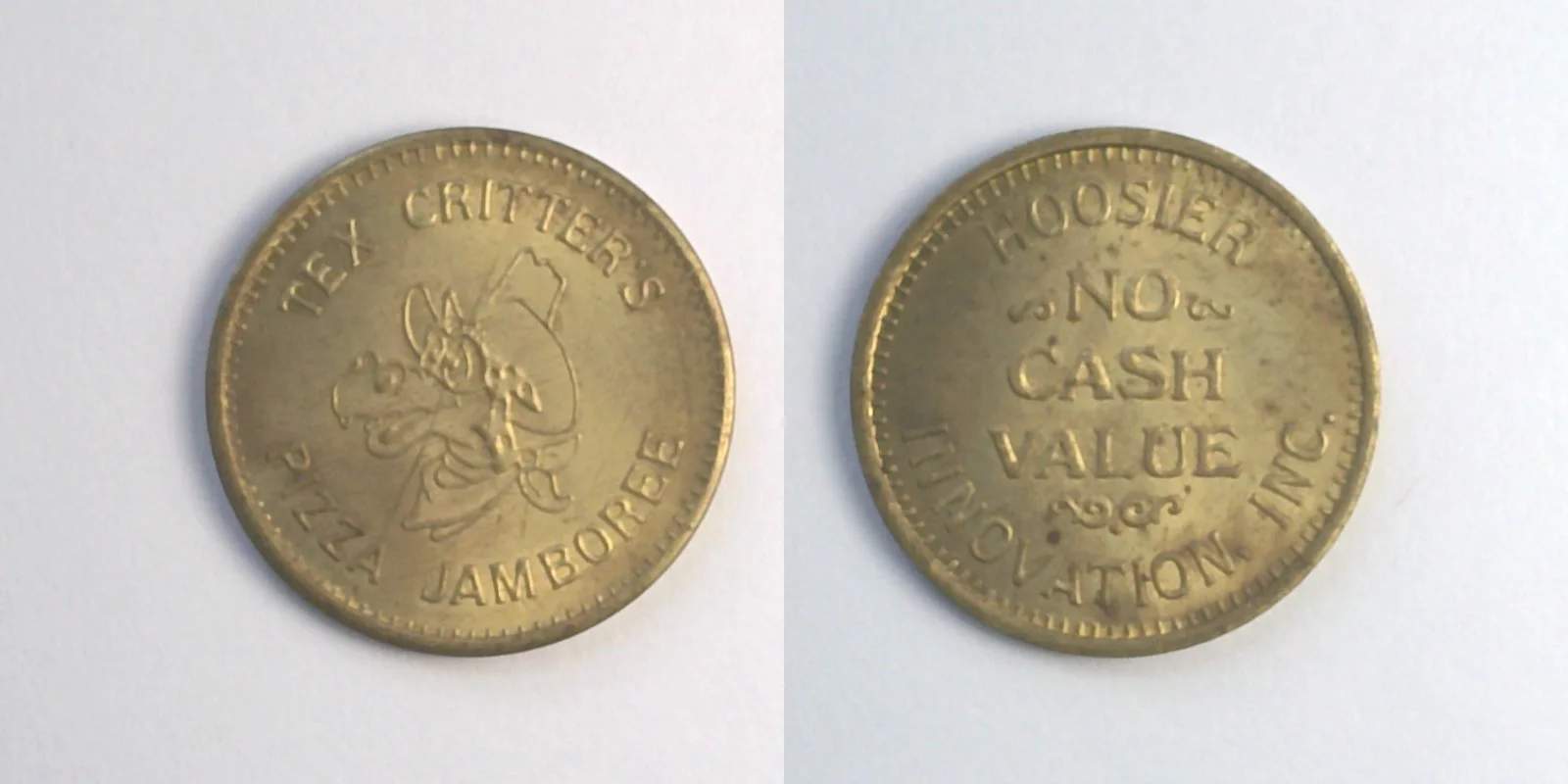 Tex Critter's Pizza Jamboree TCPJ101B Tex Critter's Pizza Jamboree Token (TCPJ101B) token — front and reverse
