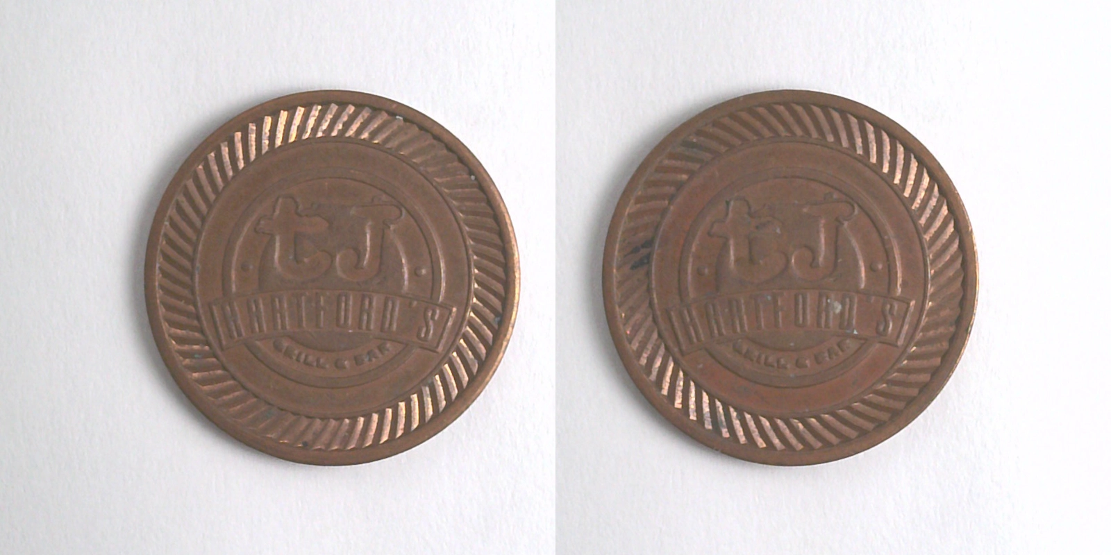 T.J. Hartford's Grill & Bar TJH102C TJ Hartford's Grill and Bar Token (TJH102C) token — front and reverse