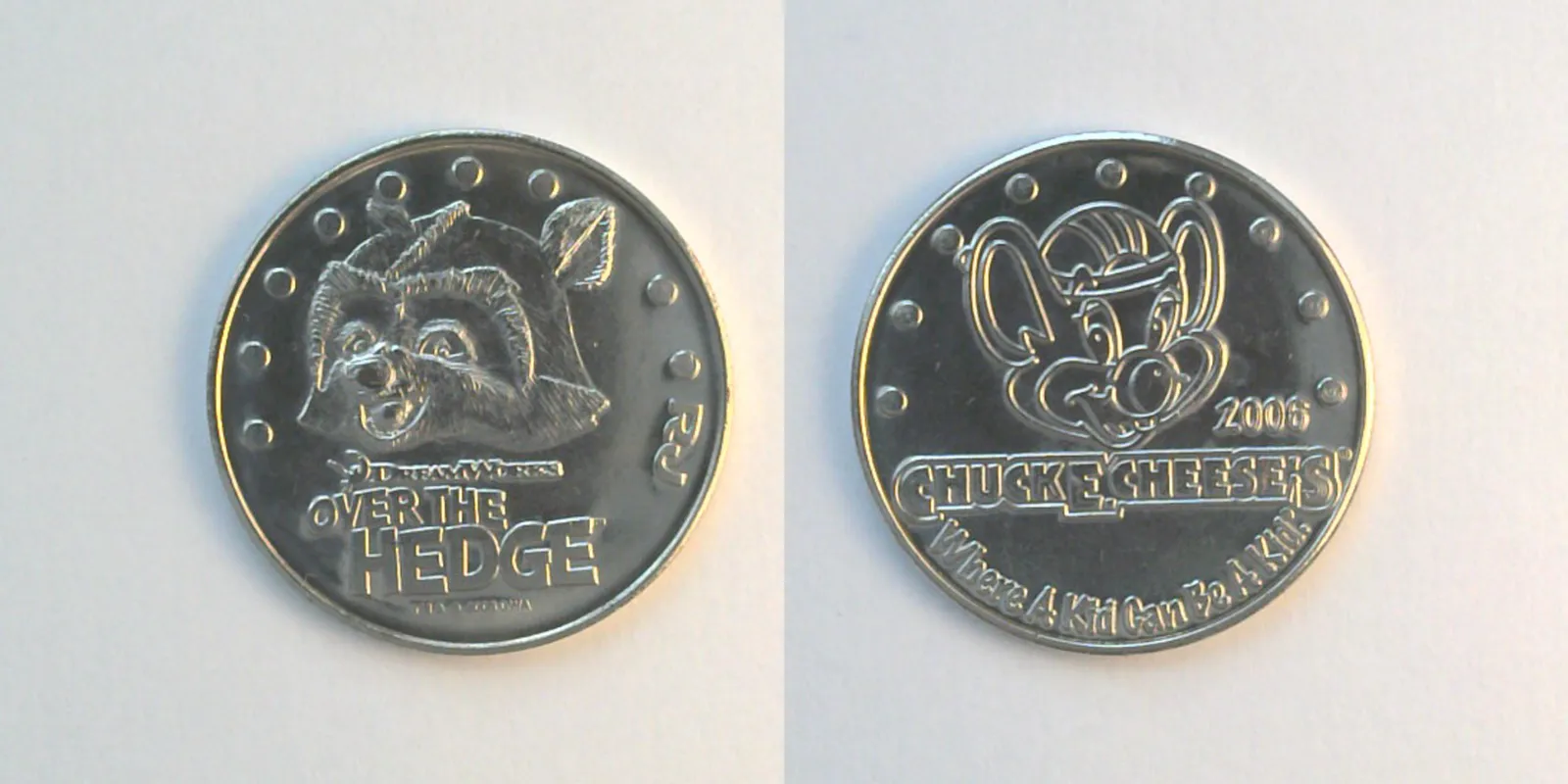 Chuck E. Cheese P08N 2006 Chuck E Cheese Promotional RJ Token (P08N) (2006) token — front and reverse