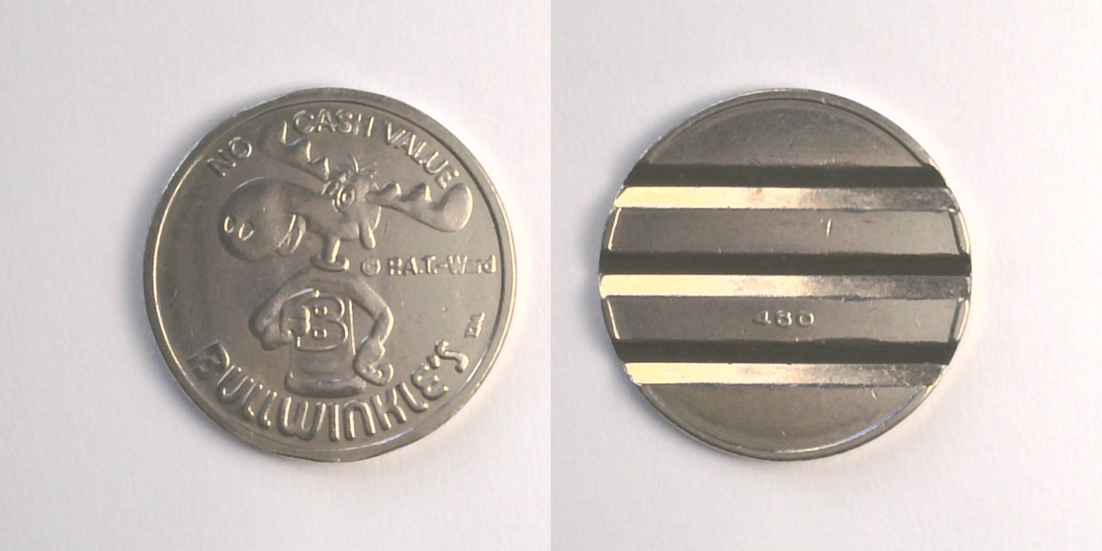 Bullwinkle's Entertainment BW301N Bullwinkle's Slotted 460 Token (BW301N) token — front and reverse