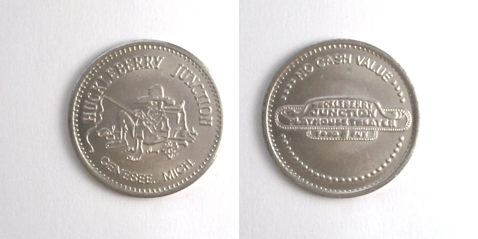 Huckleberry Junction Playhouse Theater HJ101N Huckleberry Junction Token (HJ101N) token — front and reverse