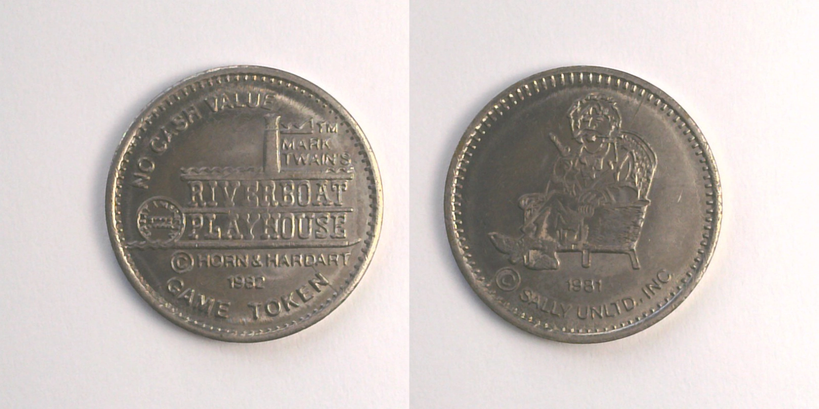 Mark Twain's Riverboat Playhouse MT101N Mark Twain's Riverboat Playhouse Token (MT101N) token — front and reverse