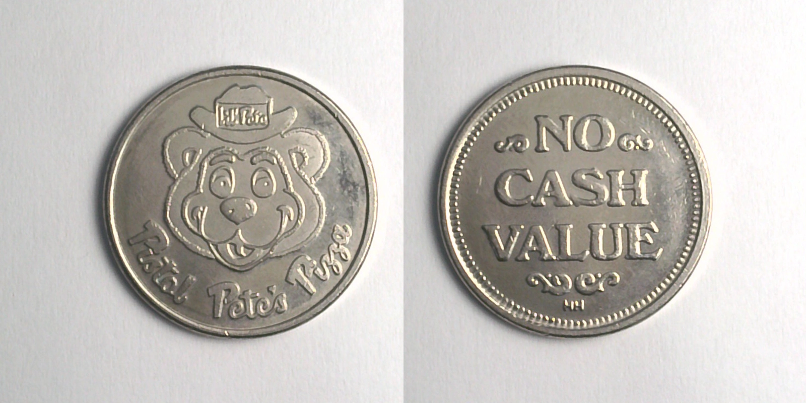 Pistol Pete's Pizza PP104N Pistol Pete's Pizza Token (PP104N) token — front and reverse