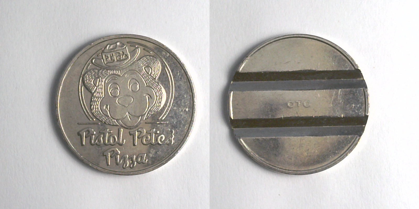 Pistol Pete's Pizza PP202N Pistol Pete's Pizza Token (PP202N) token — front and reverse