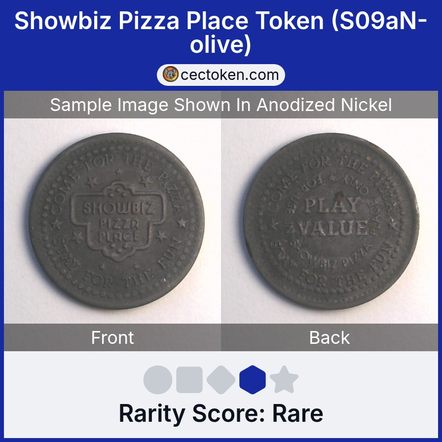 ShowBiz Pizza S09aN-olive Showbiz Pizza Place Token (S09aN-olive) — sample listing image