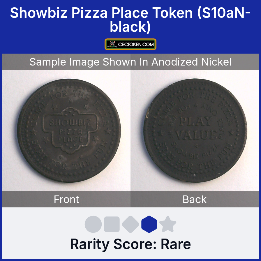 ShowBiz Pizza S10aN-black Showbiz Pizza Place Token (S10aN-black) — sample listing image