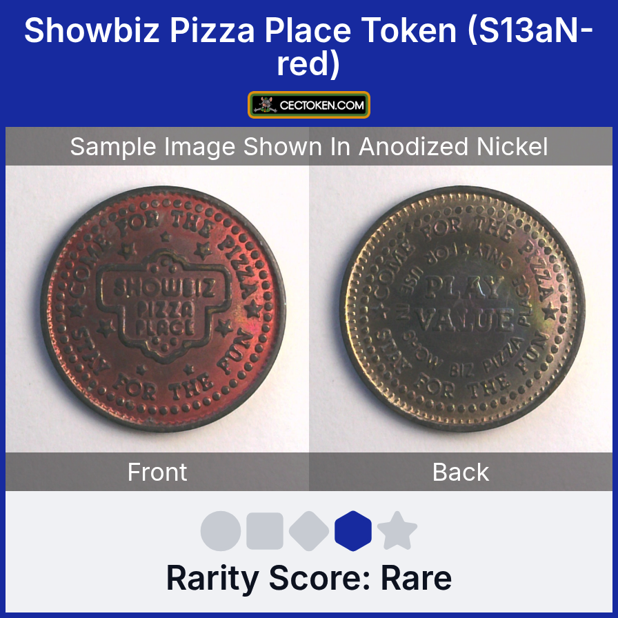 ShowBiz Pizza S13aN-red Showbiz Pizza Place Token (S13aN-red) — sample listing image