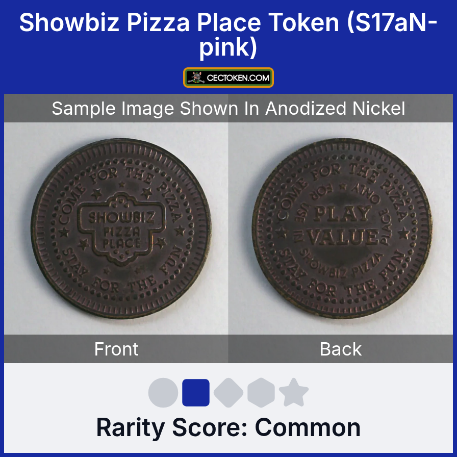 ShowBiz Pizza S17aN-pink Showbiz Pizza Place Token (S17aN-pink) — sample listing image