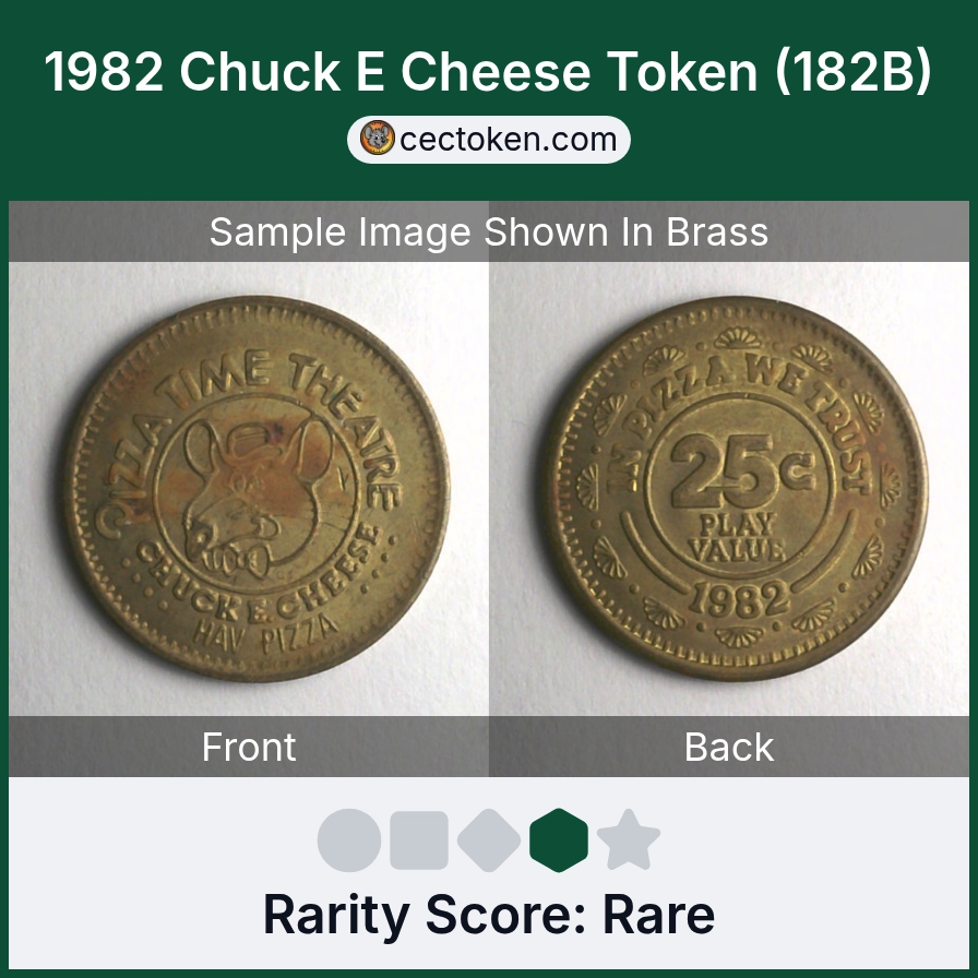 Chuck E. Cheese 182N 1982 Chuck E Cheese Token (182N) — sample listing image