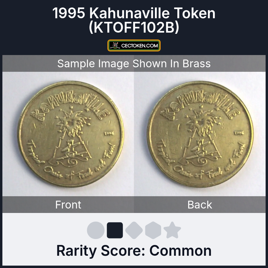 Kahunaville Tropical Oasis of Food & Fun KTOFF102B 1996 Kahunaville Token (KTOFF102B) — sample listing image