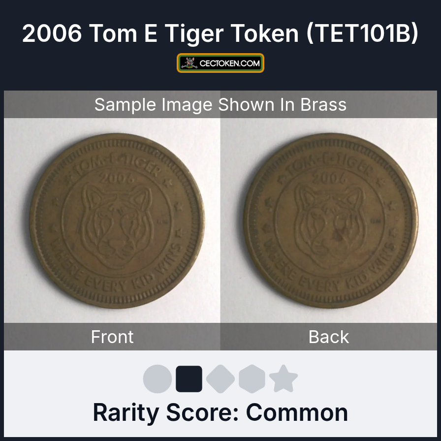 Tom E. Tiger TET101B 2006 Tom E Tiger Token (TET101B) — sample listing image