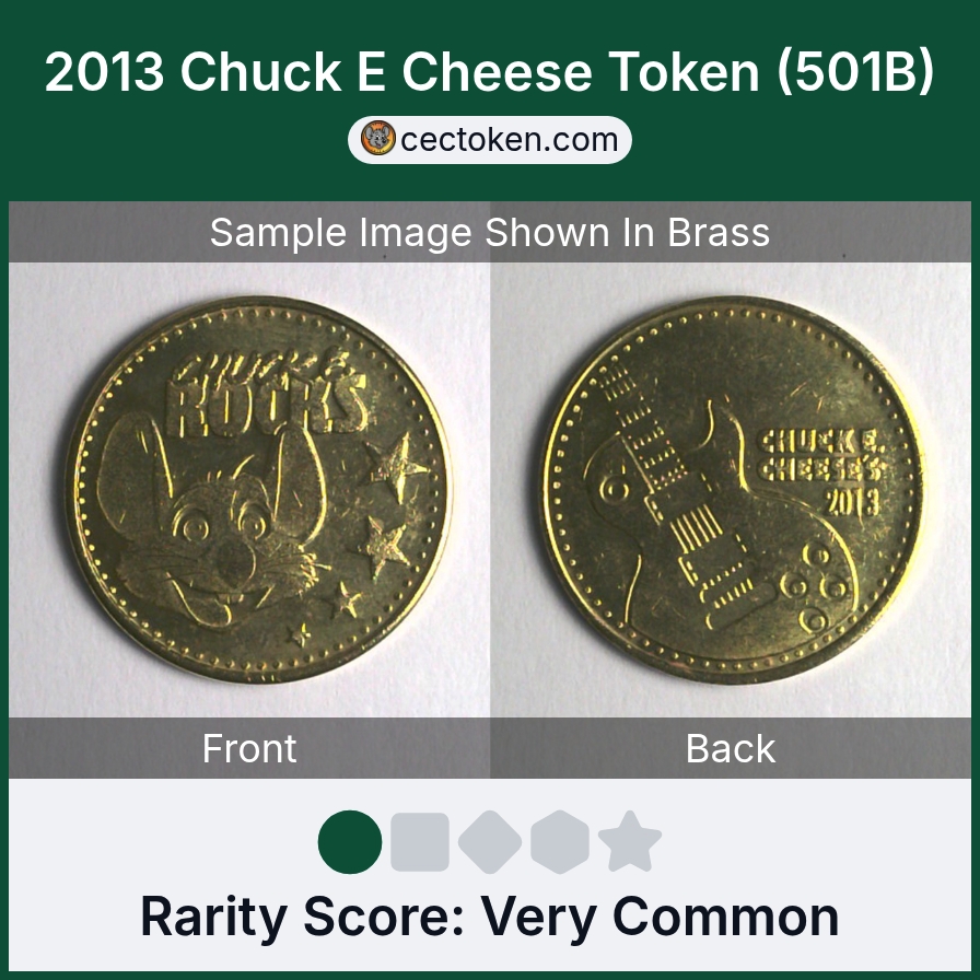 Chuck E. Cheese 501B 2013 Chuck E Cheese Token (501B) — sample listing image