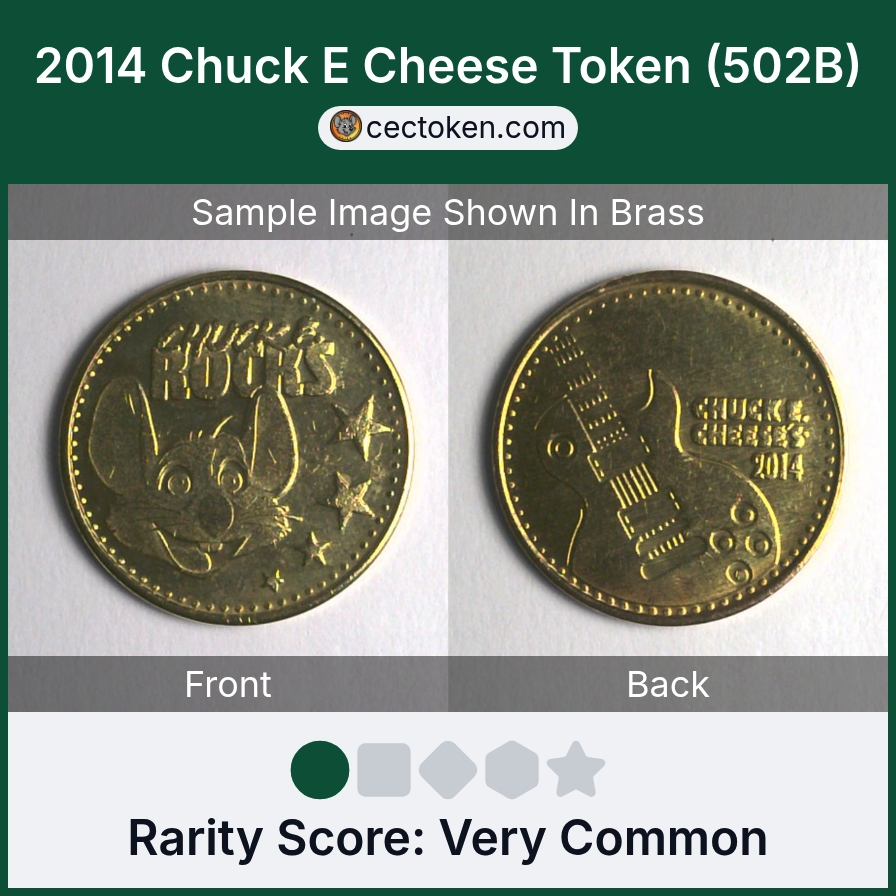 Chuck E. Cheese 502B 2014 Chuck E Cheese Token (502B) — sample listing image