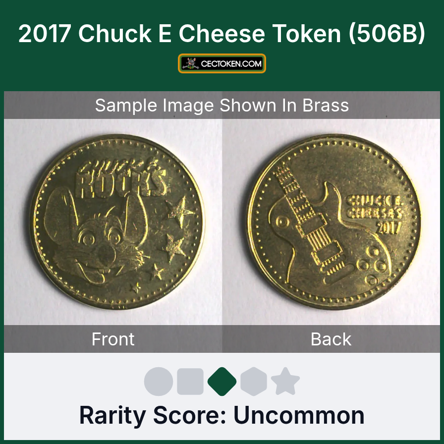 Chuck E. Cheese 506B 2017 Chuck E Cheese Token (506B) — sample listing image