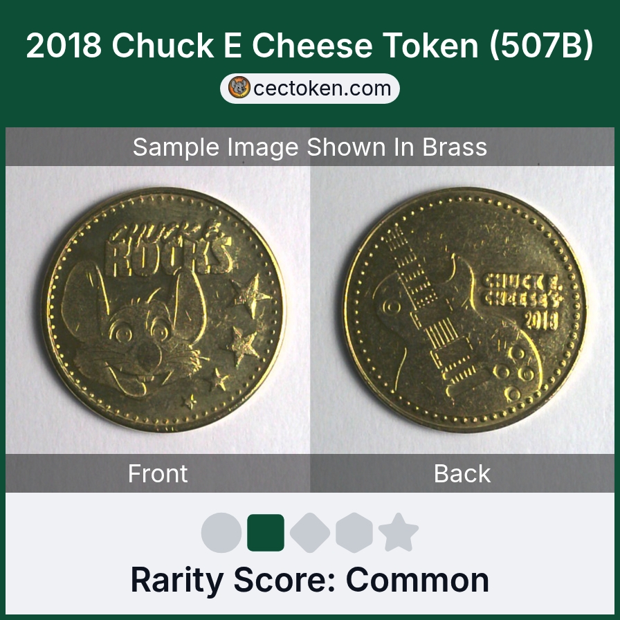 Chuck E. Cheese 507B 2018 Chuck E Cheese Token (507B) — sample listing image