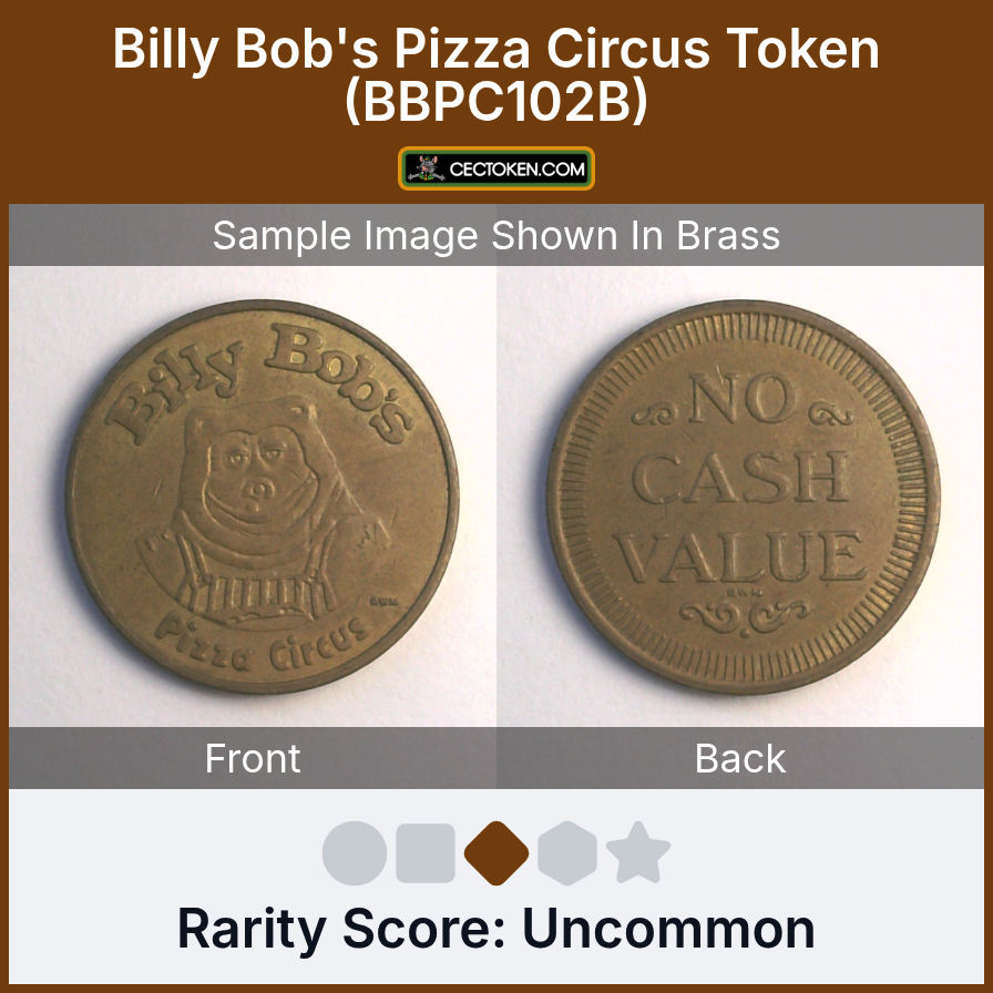 Billy Bob's Pizza Circus BBPC102B Billy Bob's Pizza Circus Token (BBPC102B) — sample listing image