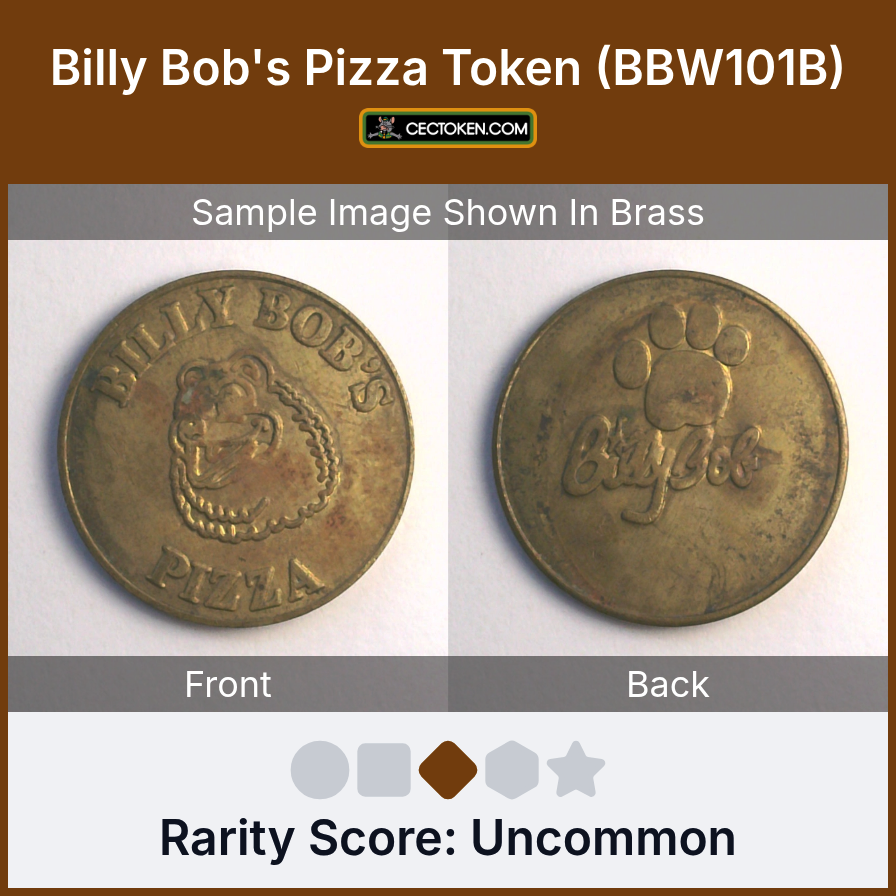 Billy Bob's Wonderland BBW101B Billy Bob's Pizza Token (BBW101B) — sample listing image