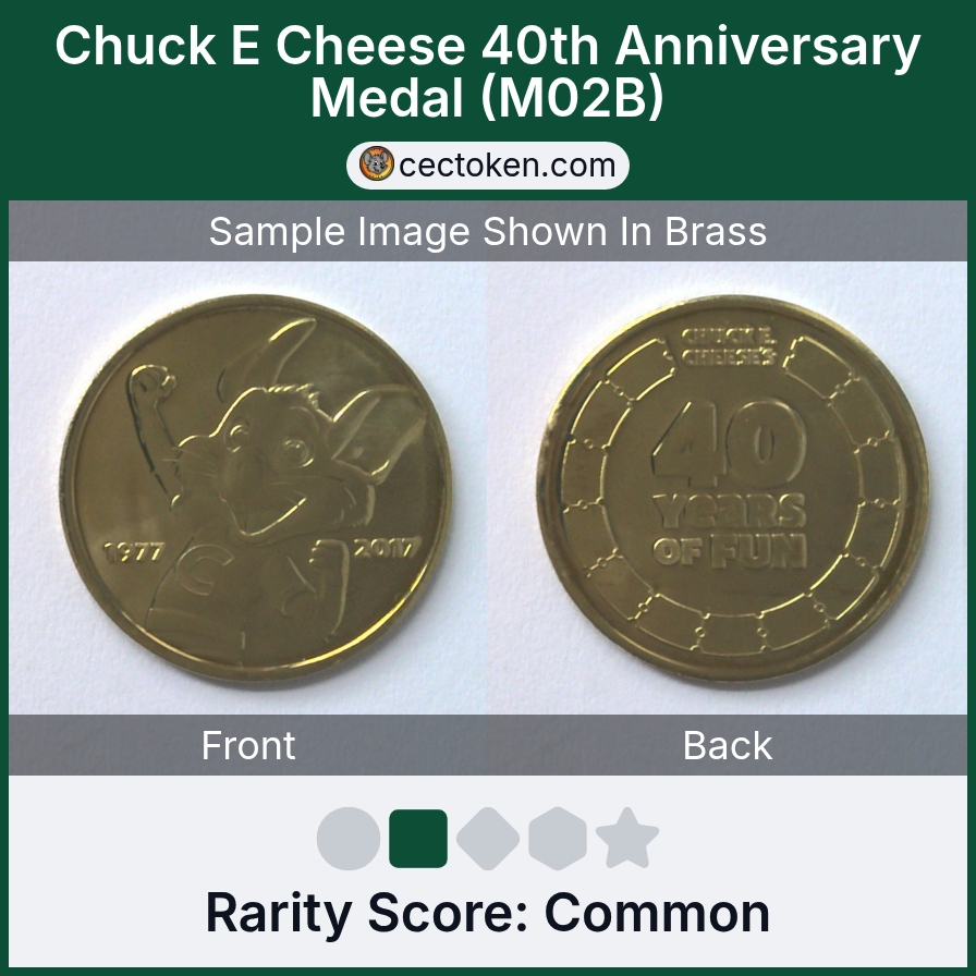 Chuck E. Cheese M02B Chuck E Cheese 40th Anniversary Medal (M02B) — sample listing image