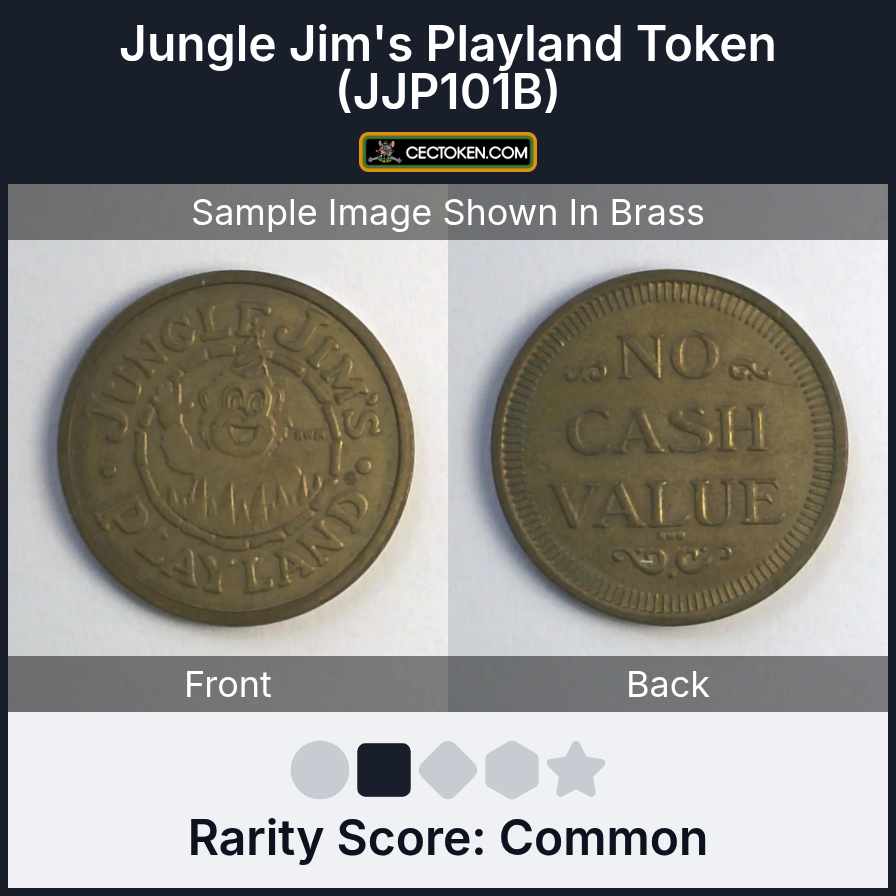 Jungle Jim's Playland JJP101B Jungle Jim's Playland Token (JJP101B) — sample listing image