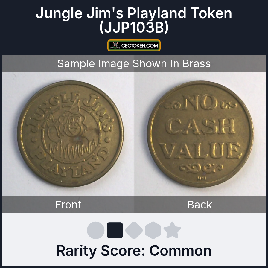 Jungle Jim's Playland JJP103B Jungle Jim's Playland Token (JJP103B) — sample listing image