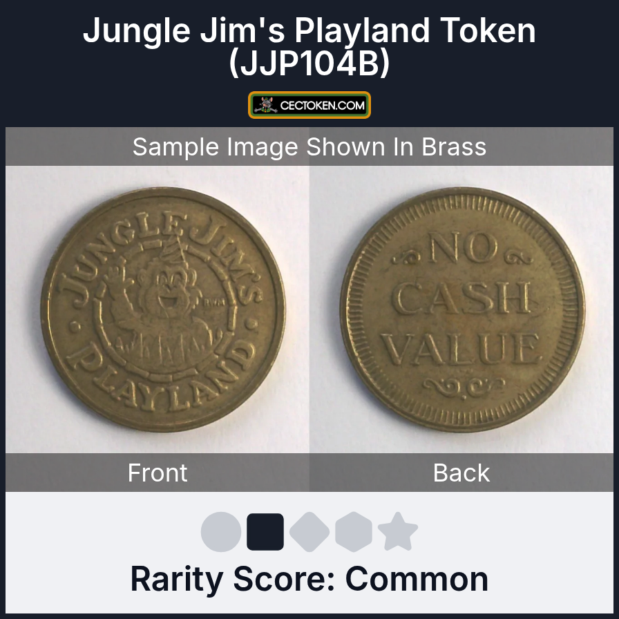 Jungle Jim's Playland JJP104B Jungle Jim's Playland Token (JJP104B) — sample listing image