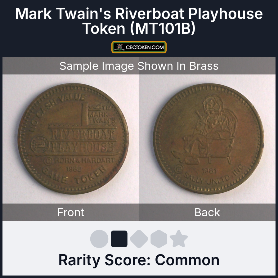 Mark Twain's Riverboat Playhouse MT101B Mark Twain's Riverboat Playhouse Token (MT101B) — sample listing image