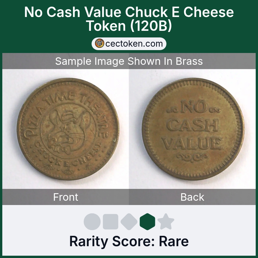 Chuck E. Cheese 120B No Cash Value Chuck E Cheese Token (120B) — sample listing image