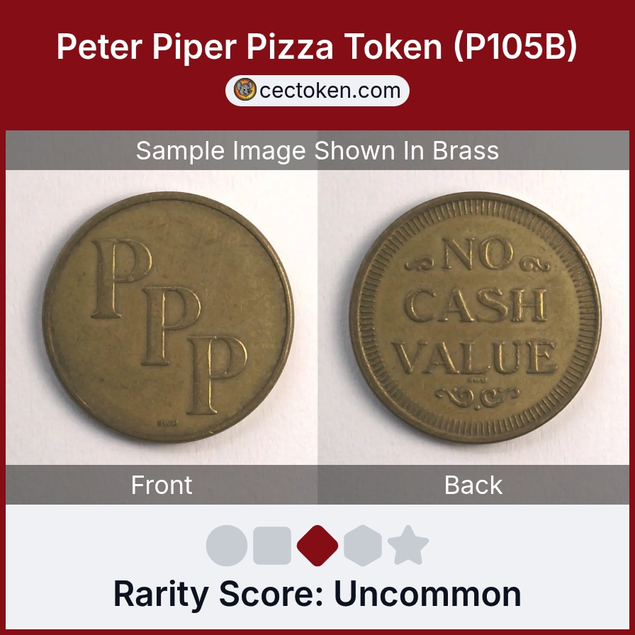 Peter Piper Pizza P105B Peter Piper Pizza Token (P105B) — sample listing image