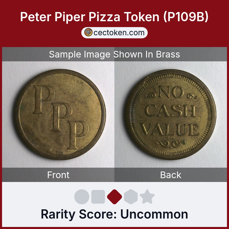 Peter Piper Pizza P109B Peter Piper Pizza Token (P109B) — sample listing image