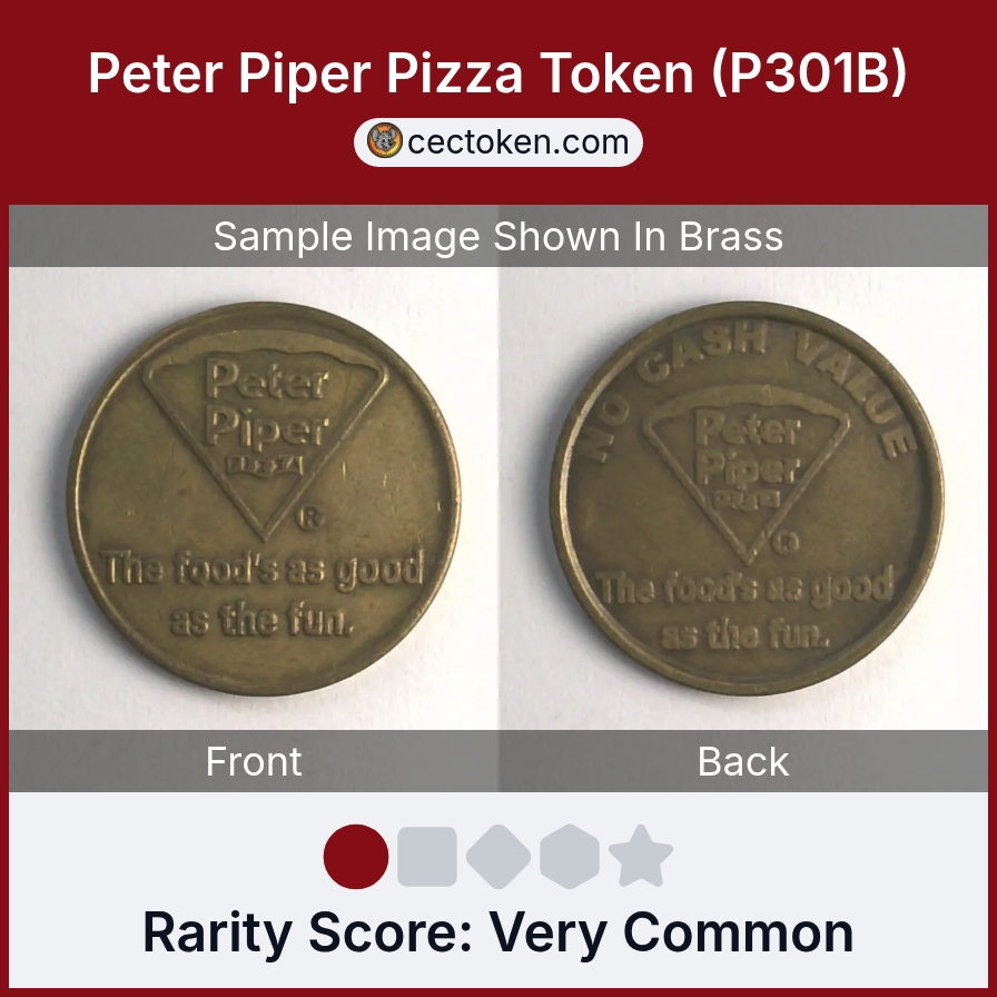 Peter Piper Pizza P301B Peter Piper Pizza Token (P301B) — sample listing image