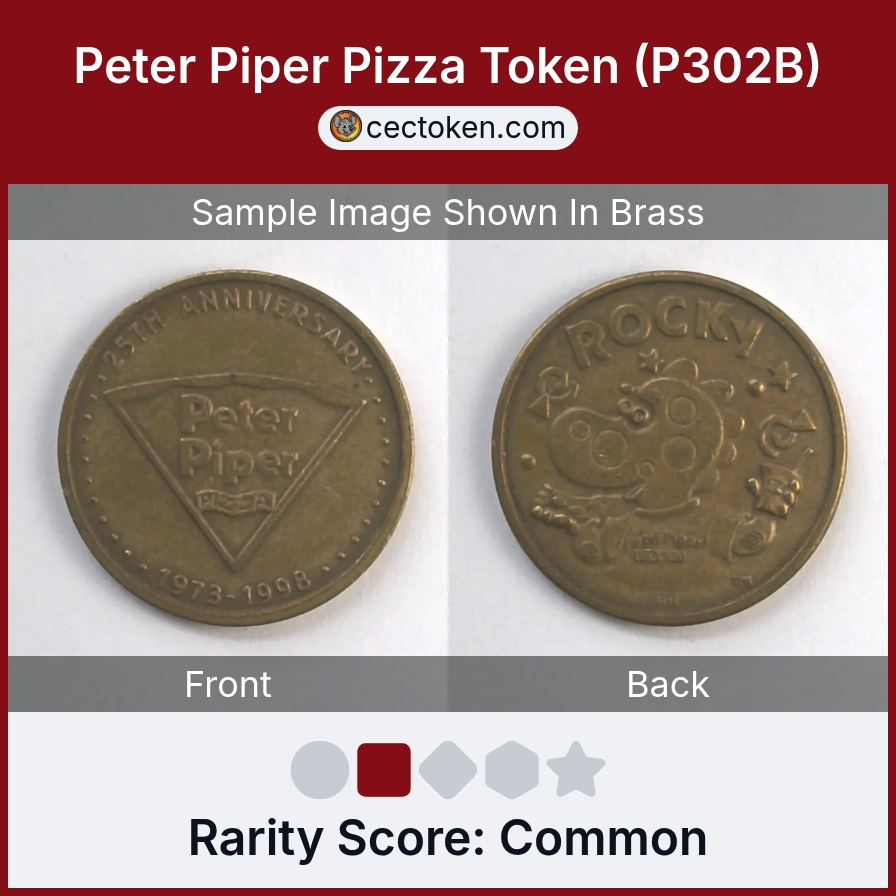 Peter Piper Pizza P302B Peter Piper Pizza Token (P302B) — sample listing image