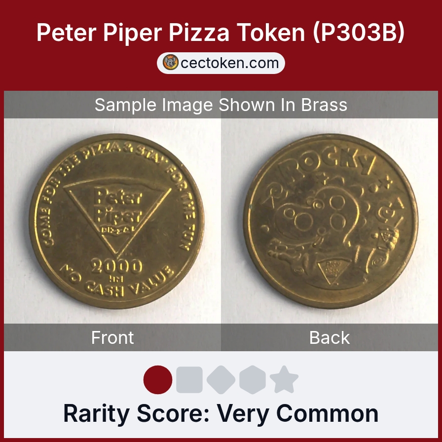 Peter Piper Pizza P303B Peter Piper Pizza Token (P303B) — sample listing image