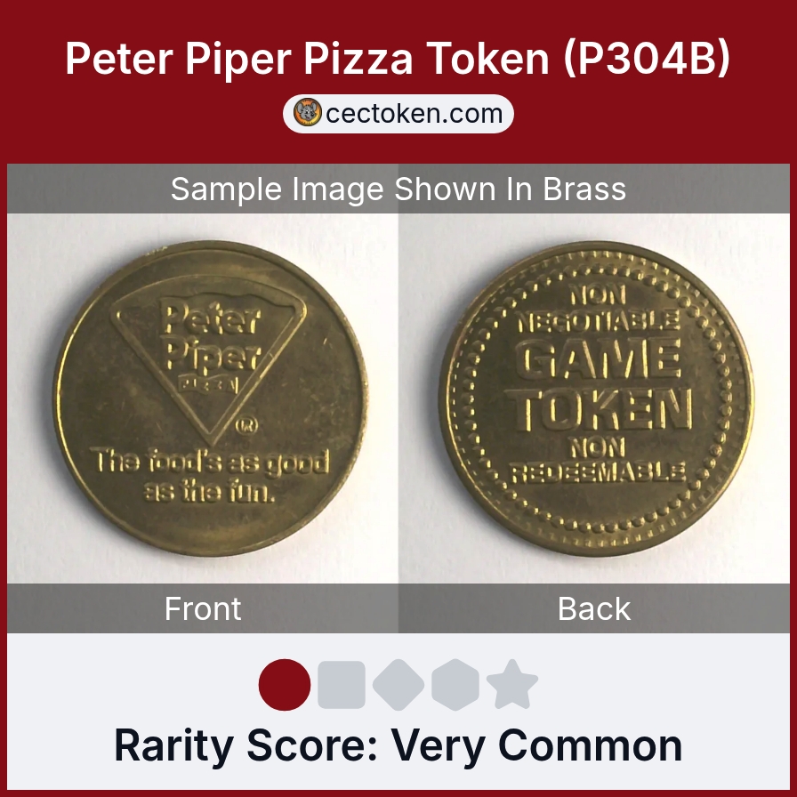 Peter Piper Pizza P304B Peter Piper Pizza Token (P304B) — sample listing image