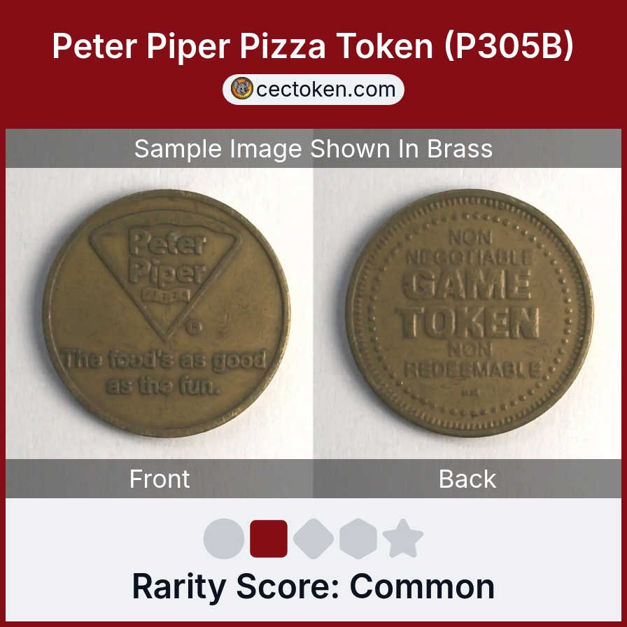 Peter Piper Pizza P305B Peter Piper Pizza Token (P305B) — sample listing image