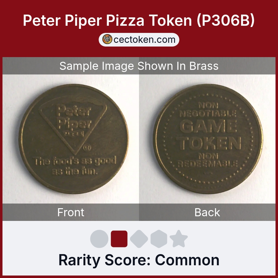 Peter Piper Pizza P306B Peter Piper Pizza Token (P306B) — sample listing image