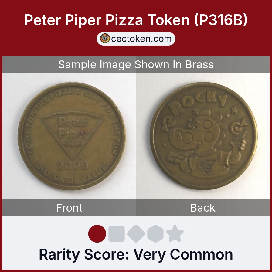 Peter Piper Pizza P316B Peter Piper Pizza Token (P316B) — sample listing image