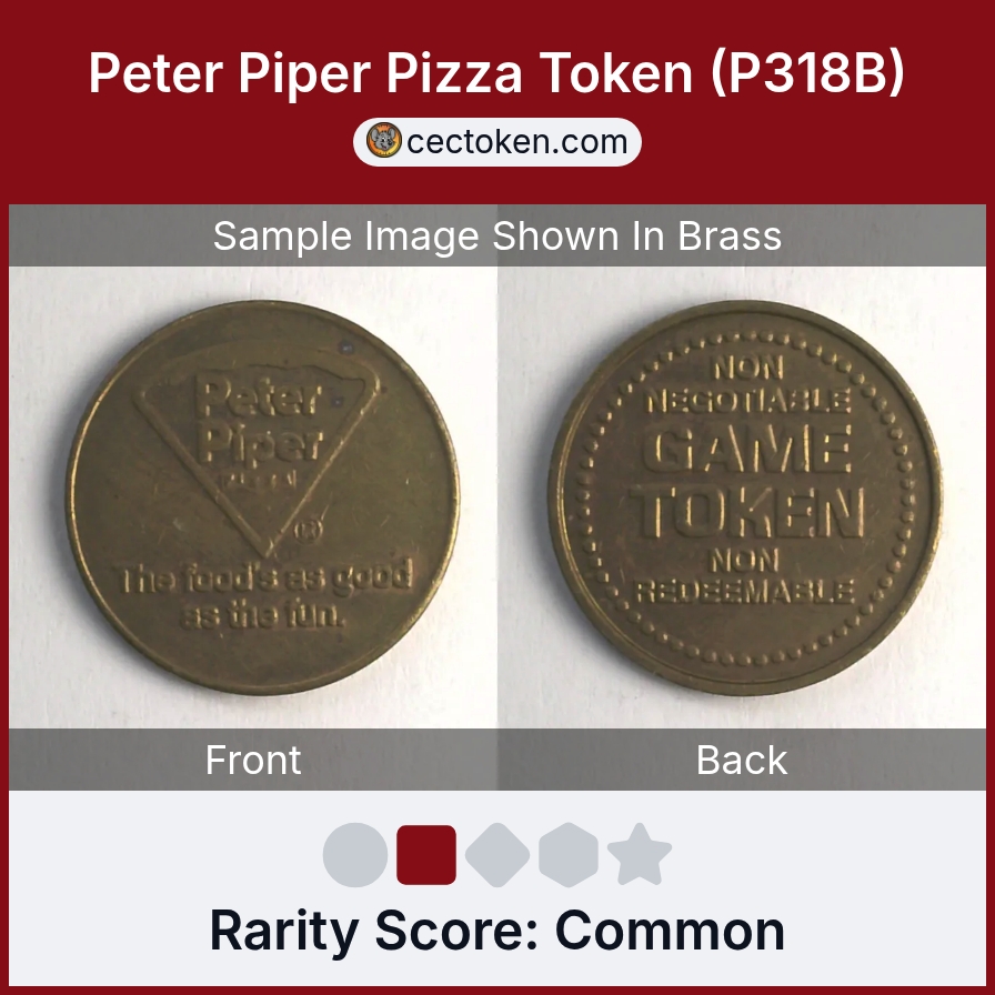 Peter Piper Pizza P318B Peter Piper Pizza Token (P318B) — sample listing image