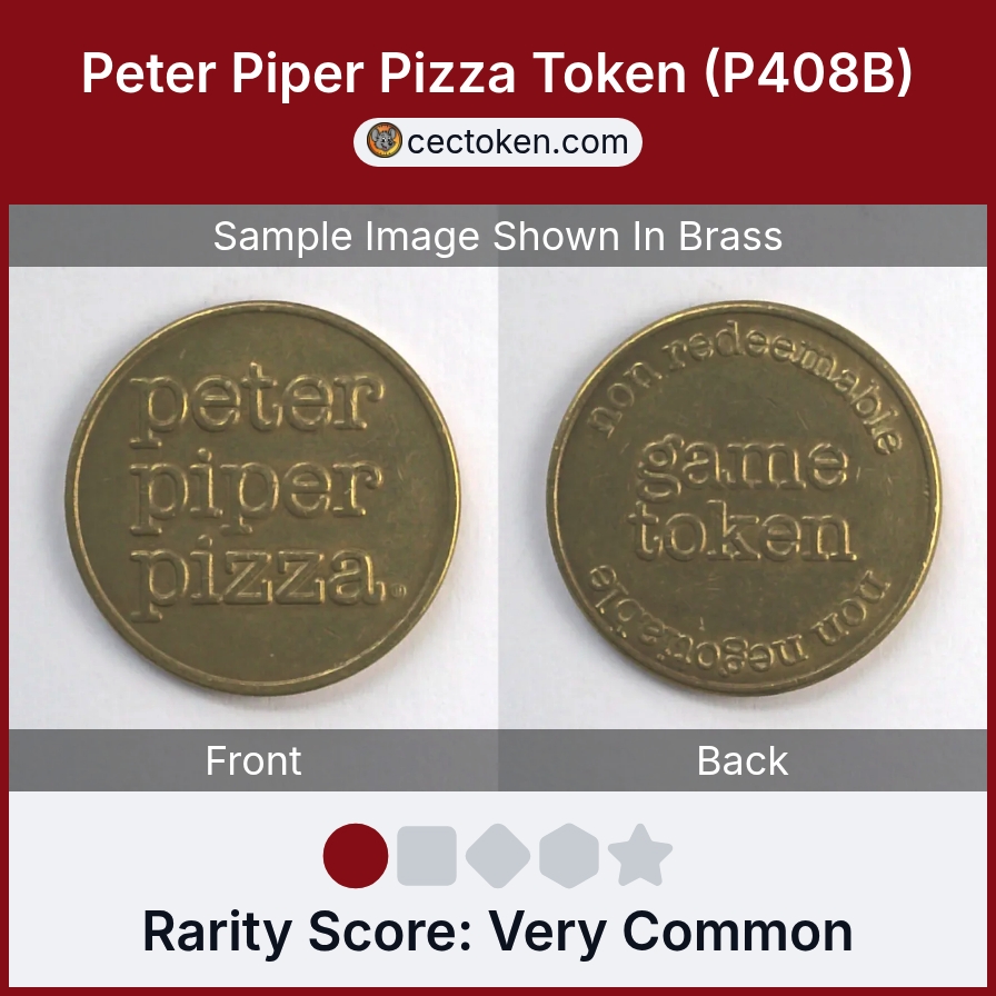 Peter Piper Pizza P408B Peter Piper Pizza Token (P408B) — sample listing image