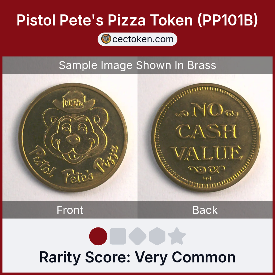 Pistol Pete's Pizza PP101B Pistol Pete's Pizza Token (PP101B) — sample listing image