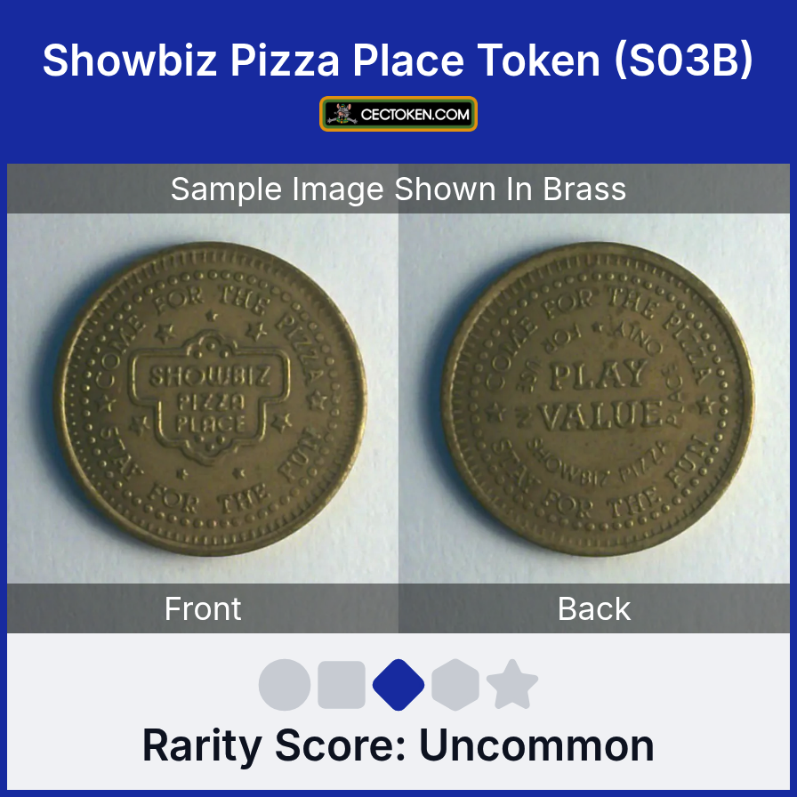 ShowBiz Pizza S03B Showbiz Pizza Place Token (S03B) — sample listing image